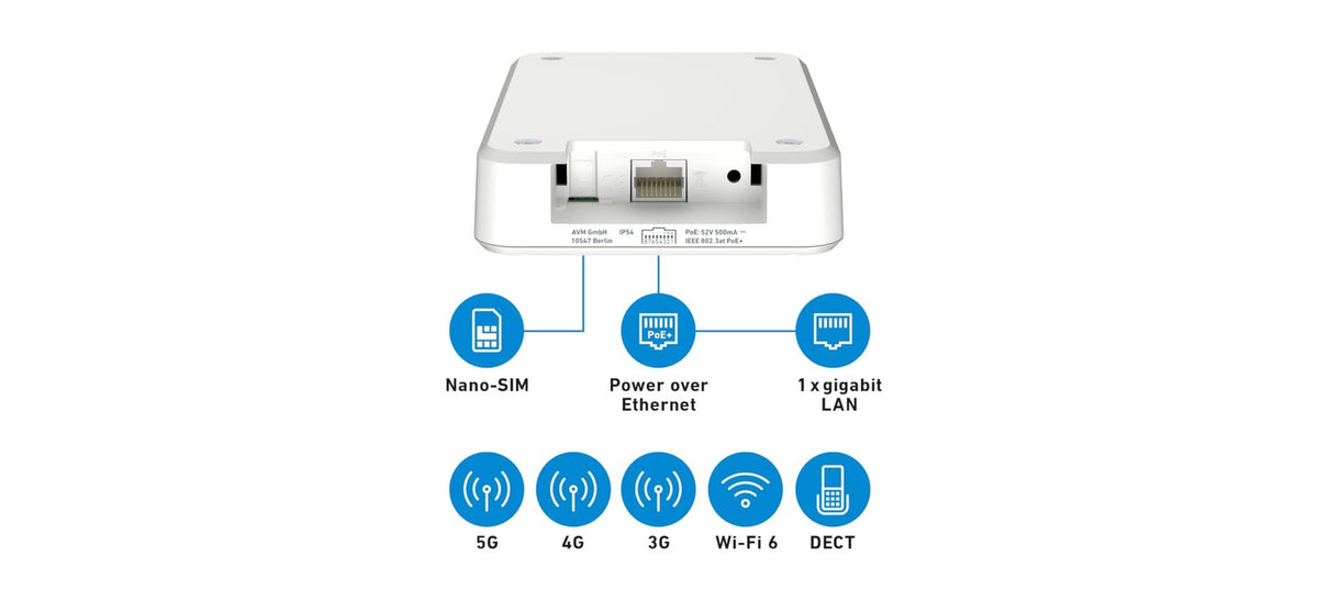 FRITZ!Box 6860 5G Outdoor-Router – Wi-Fi 6 bis 3.000 MBit/s, 5G/LTE, PoE+, IP54 für geschützten Außenbereich