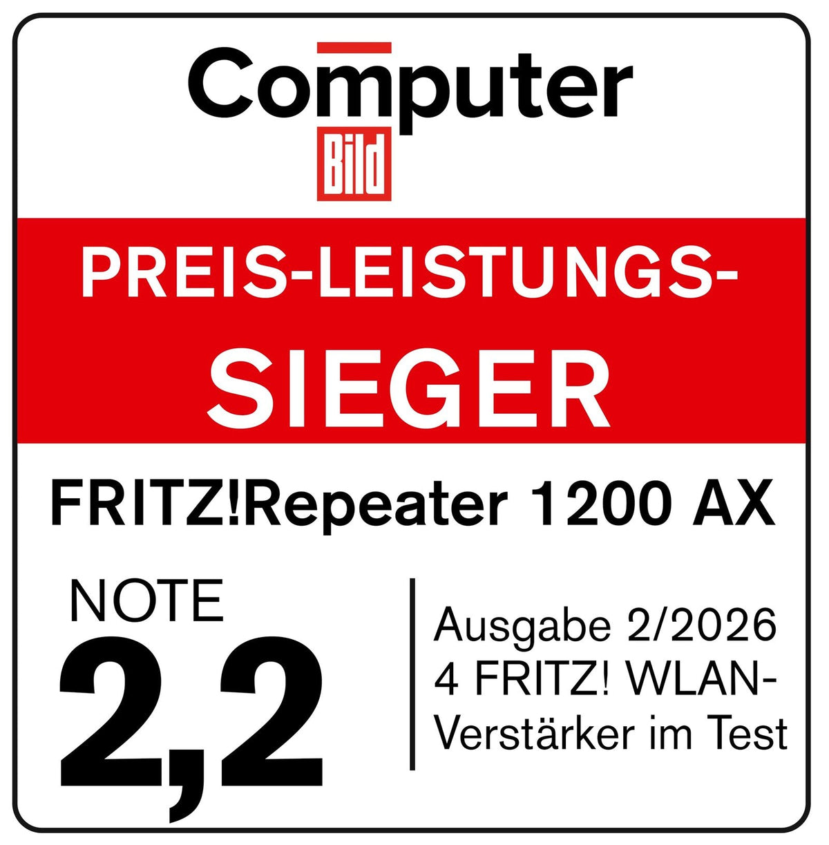 FRITZ!Repeater 1200 AX – Wi-Fi 6 WLAN Repeater, 3.000 MBit/s, WLAN Mesh, Gigabit-LAN, deutschsprachige Version