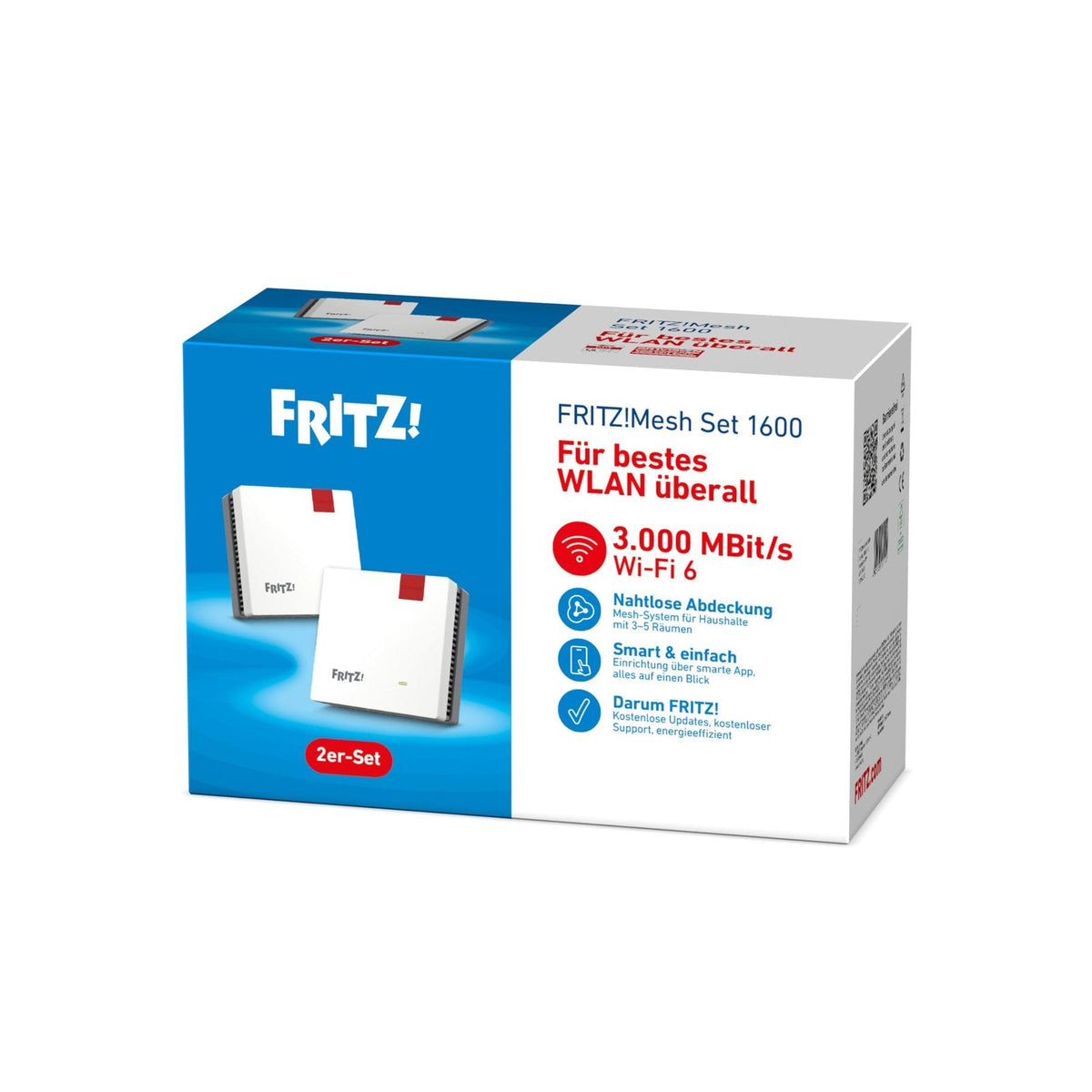 FRITZ!Mesh Set 1600 2er-Set Wi-Fi 6 WLAN-Repeater 3.000 MBit/s Plug-and-Play weiß
