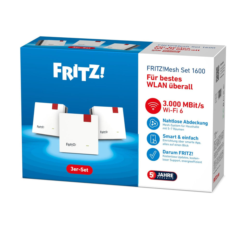 FRITZ!Mesh Set 1600 3er-Set Wi-Fi 6 WLAN Repeater 3000 MBit/s für 5-7 Räume