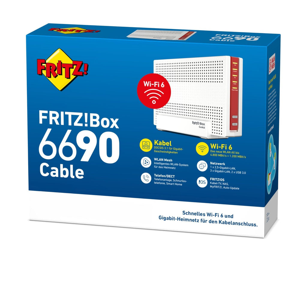 FRITZ!Box 6690 Cable Router mit Wi-Fi 6 – DOCSIS 3.1 Kabelmodem, 4×4 WLAN AX bis 6.000 MBit/s, Mesh