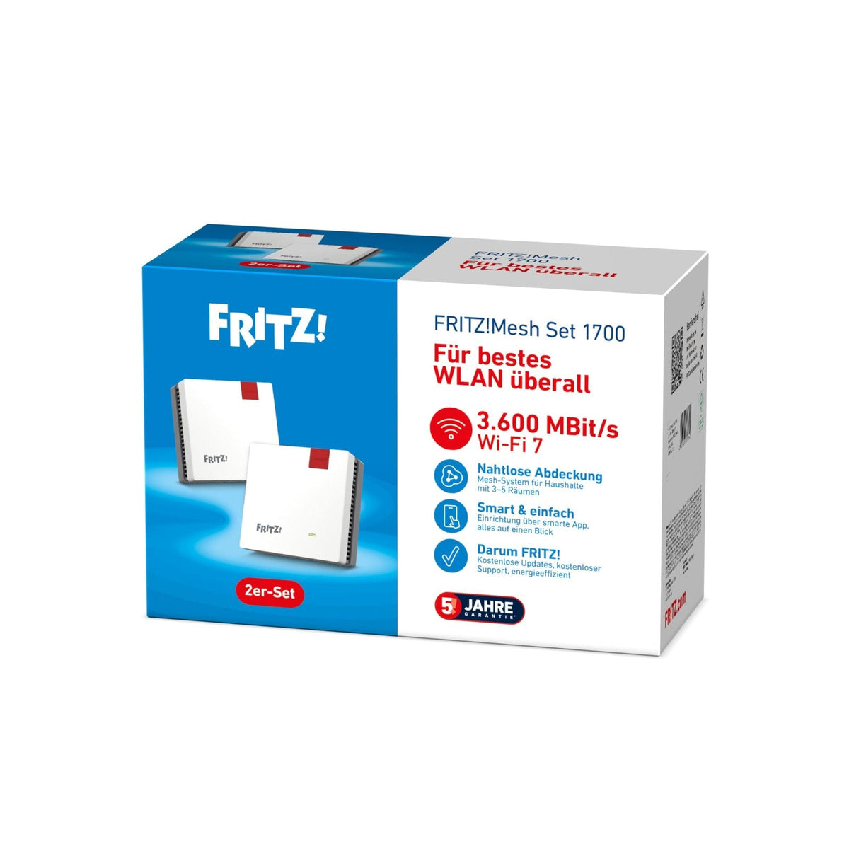 FRITZ!Mesh Set 1700 2er-Set Wi-Fi 7 WLAN Repeater 3600 MBit/s für 3-5 Räume