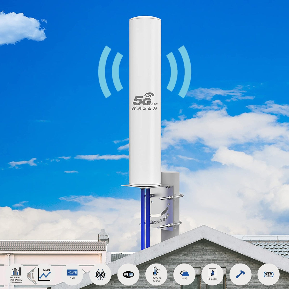 KASER 5G 4G LTE Außenantenne MIMO Omnidirektional 698-3800 MHz mit N-SMA und TS9 Adapter