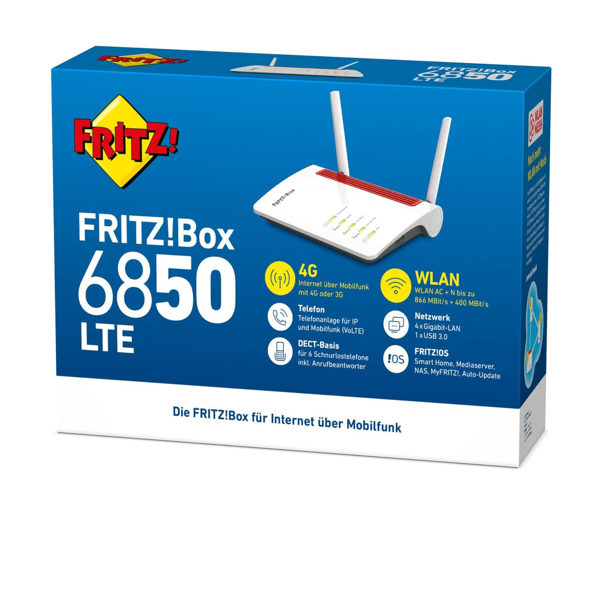 FRITZ!Box 6850 LTE Router – 4G Modem 150 MBit/s, Dual-WLAN AC+N, 4x Gigabit-LAN, USB 3.0