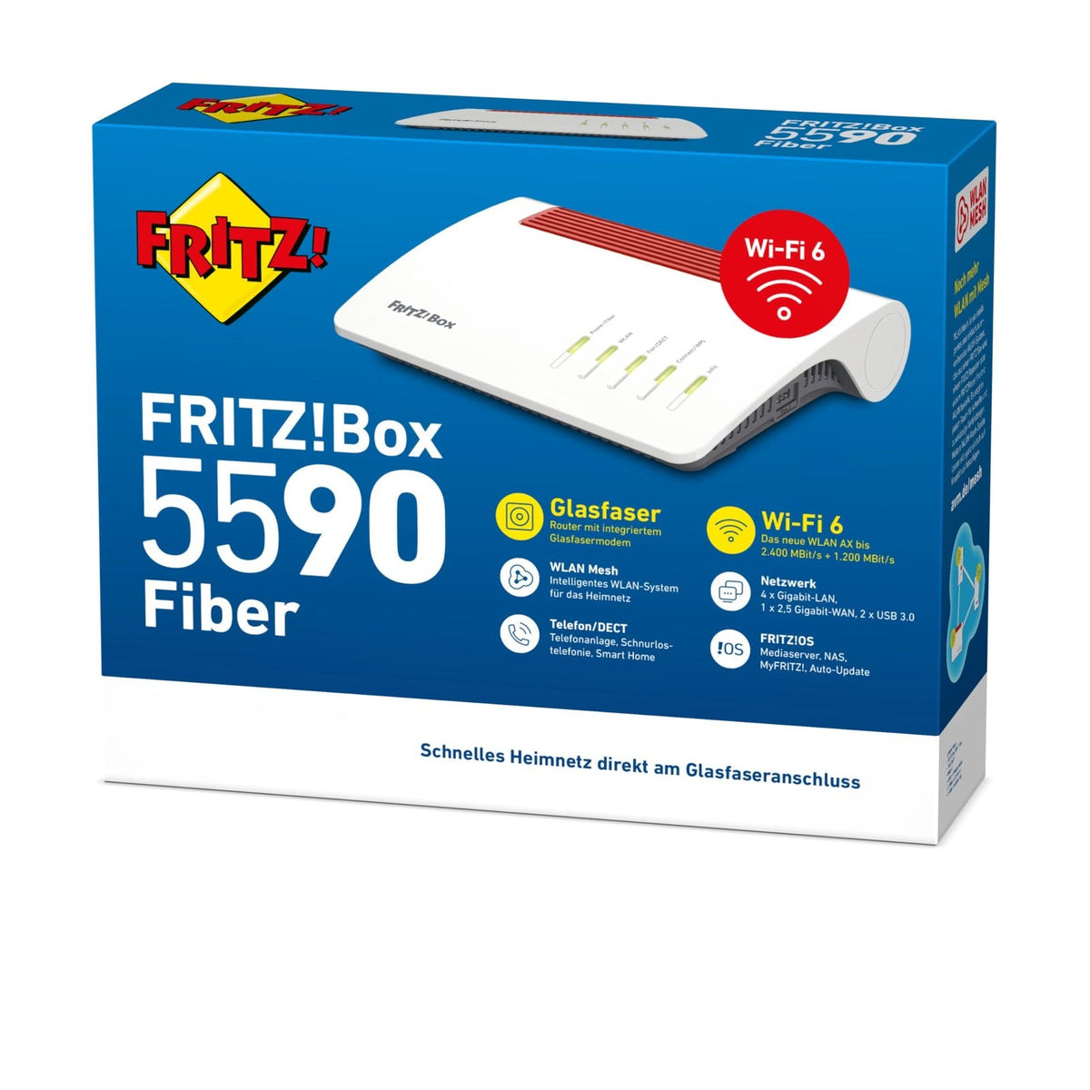 FRITZ!Box 5590 Fiber Glasfaser Router Wi-Fi 6 bis 3.600 MBit/s mit DECT-Basis und 2,5G-LAN
