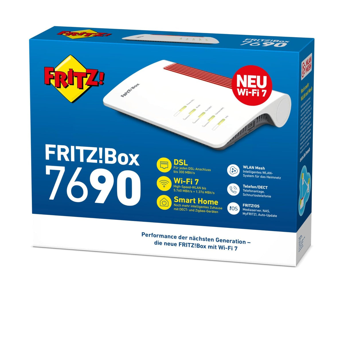 FRITZ!Box 7690 Wi-Fi 7 DSL-Router VDSL Supervectoring WLAN Mesh Zigbee DECT-Basis weiß