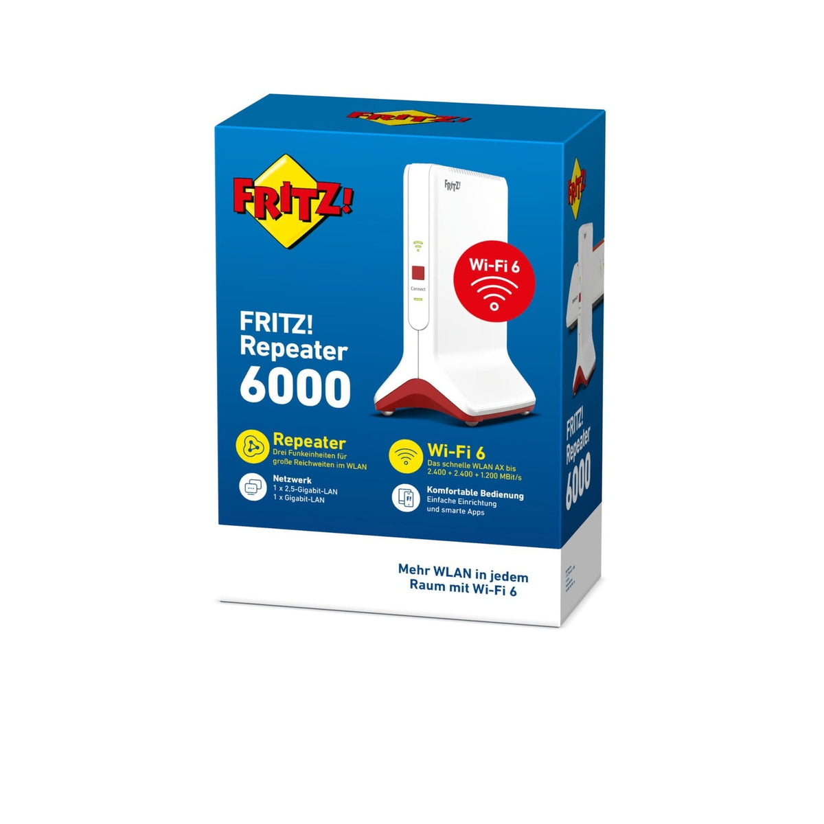 FRITZ!Repeater 6000 WiFi 6 Mesh Repeater mit Tri-Band WLAN AX bis 6000 MBit/s und Gigabit-LAN